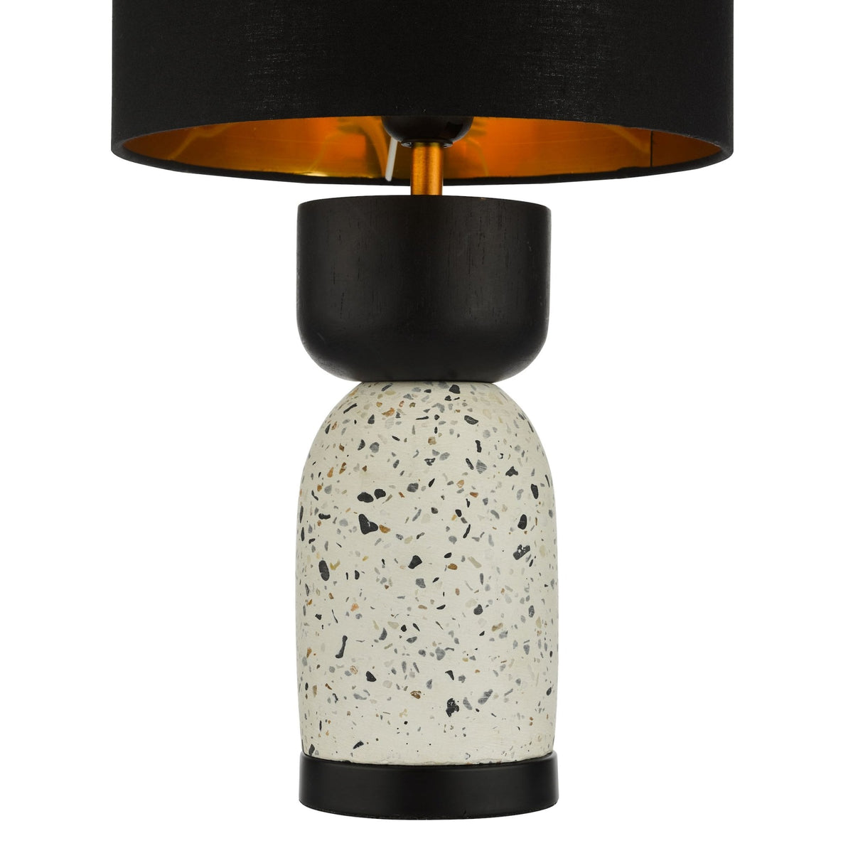 Roja Terrazzo Table Lamp In White & Black With Black Cotton Shade