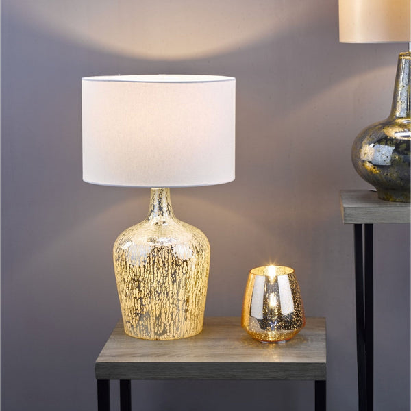 Lolek Dual Source Clear & Silver Glass Table Lamp With Faux Silk Shade