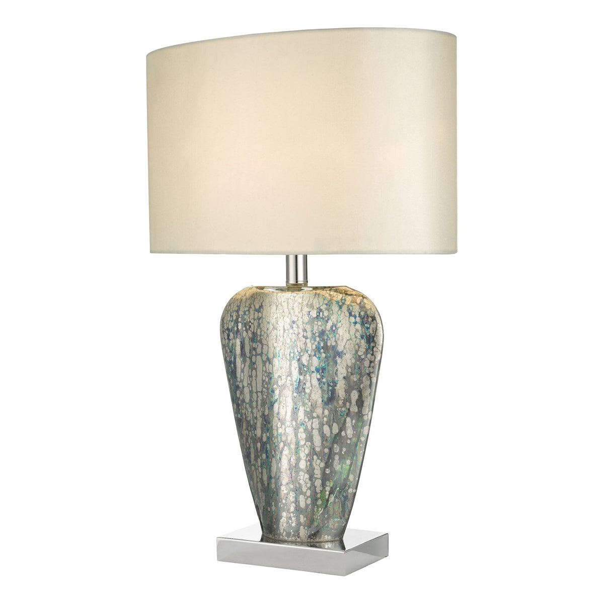 Syracuse Mercury Glass Table Lamp With White Faux Silk Shade