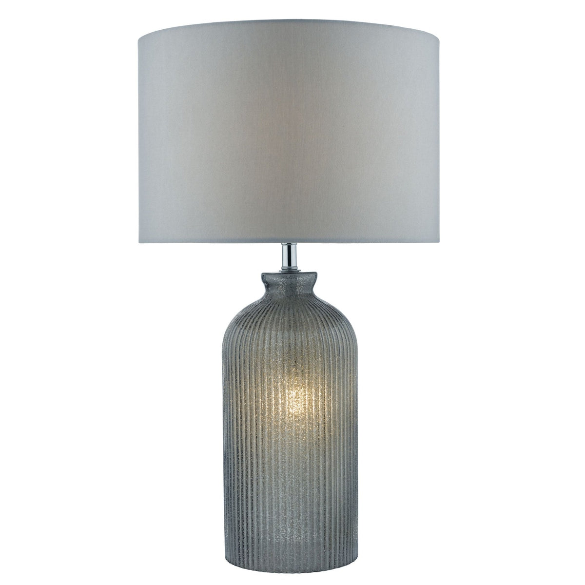 Pamplona Dual Source Glass Table Lamp In Grey With Grey Faux Silk Shade