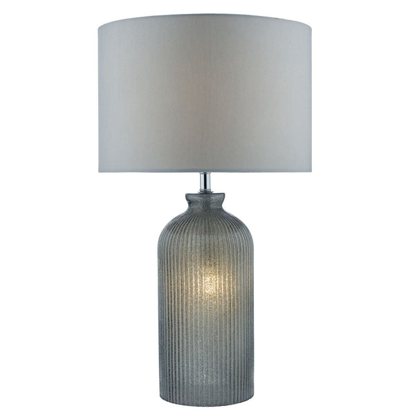 Pamplona Dual Source Glass Table Lamp In Grey With Grey Faux Silk Shade