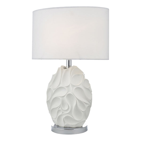 Zachary Oval Table Lamp In White With White Linen Shade
