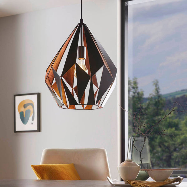 Carlton 1 385mm Black and Copper Large Open Cage Pendant