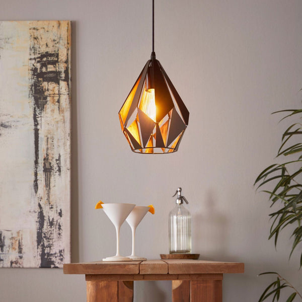 Carlton 1 205mm Black and Copper Open Cage Steel Pendant