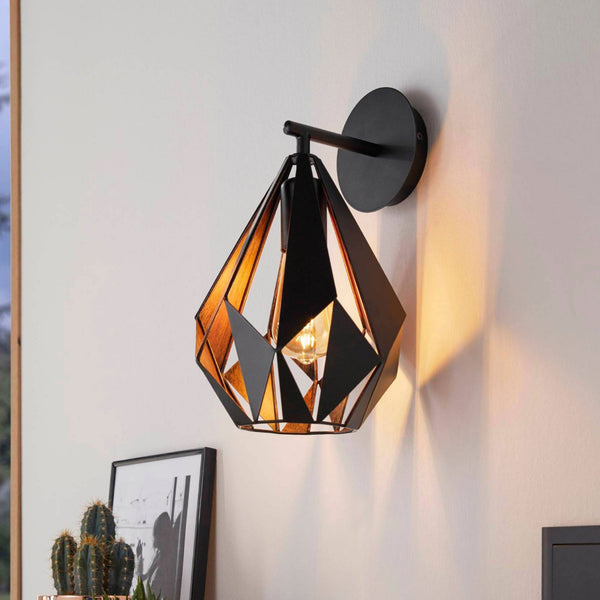 Carlton 1 Black and Copper Cage Wall Light