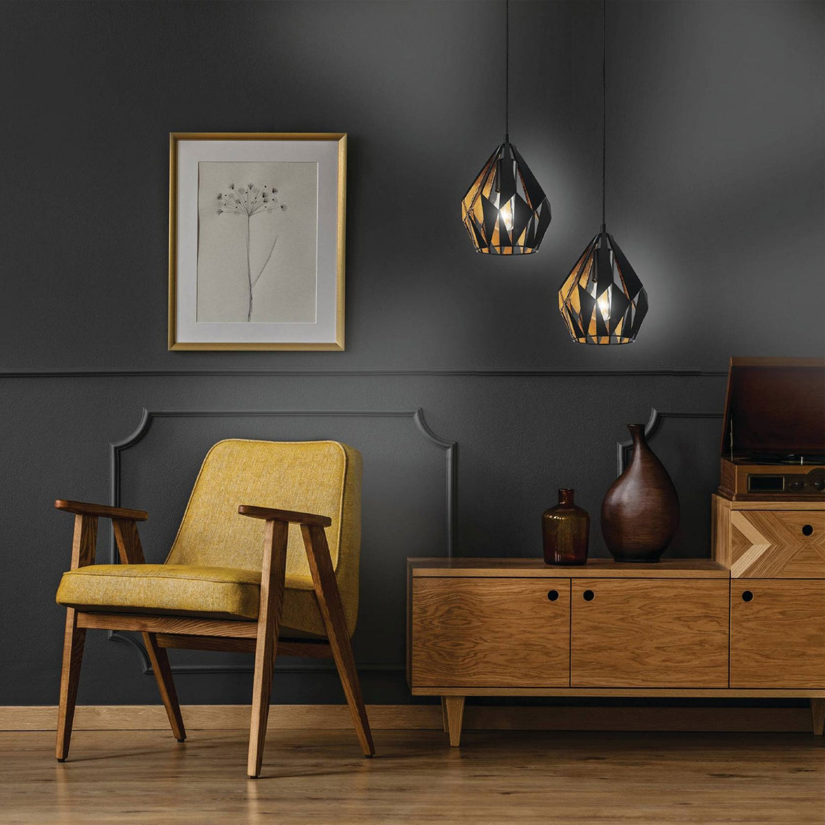 Carlton 1 Black and Gold Open Cage Steel Pendant