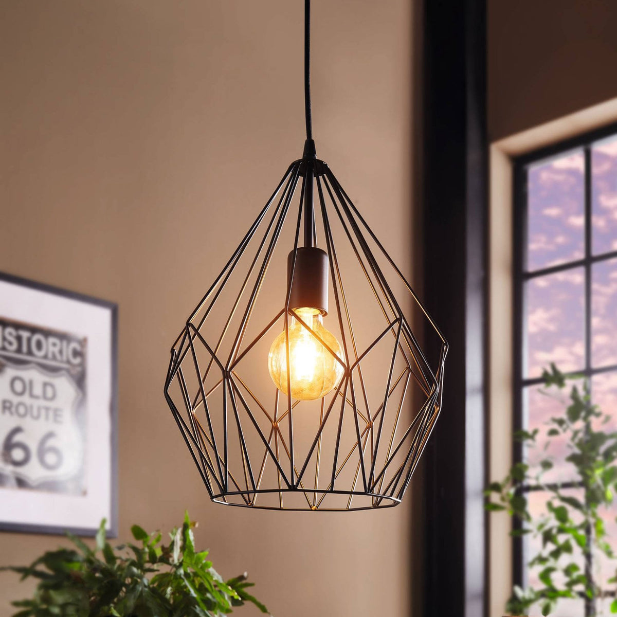 Carlton Open Cage Pendant in Black