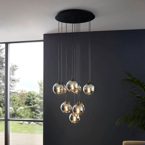 Ariscani 10 Drop Pendant with Transparent Black Vaporized Glass