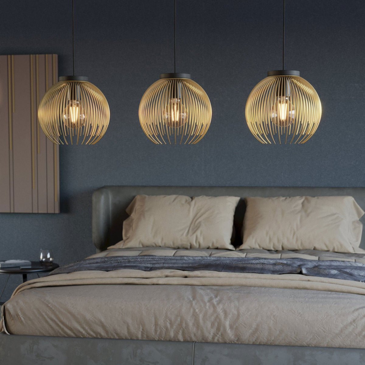 Venezuela Triple Drop Linear Pendant in Black and Gold