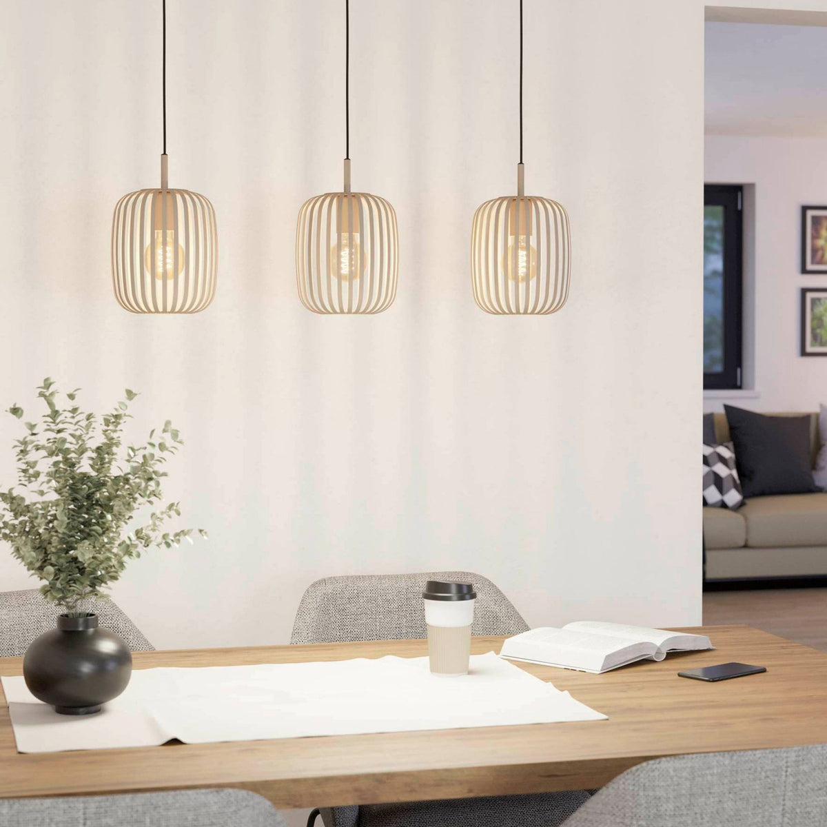 Romazzina Triple Drop Linear Steel Pendant in a Sandy Finish