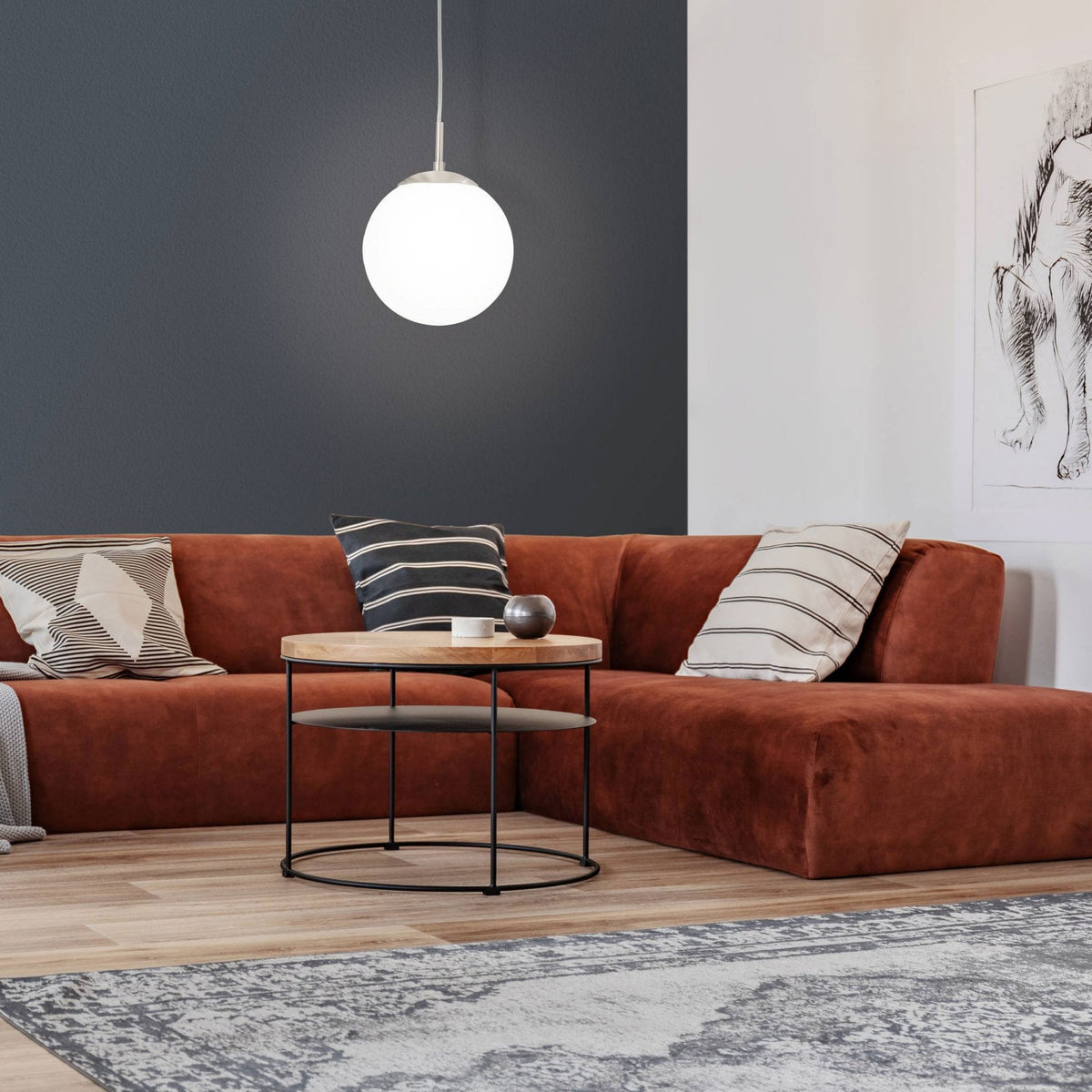 Rondo Small Opal White Glass Globe Pendant Light