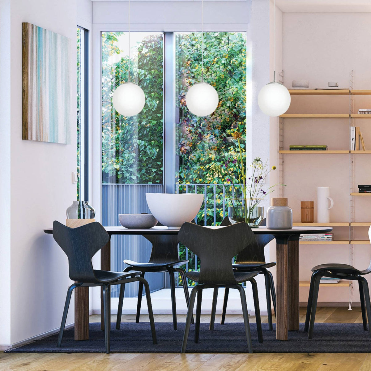 Rondo Small Opal White Glass Globe Pendant Light