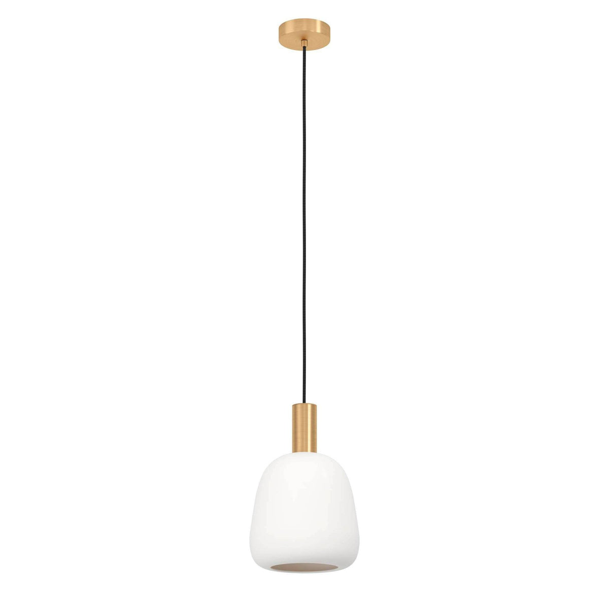 Manzanares Single Pendant in Brushed Brass with an Opal Matt White Glass Shade