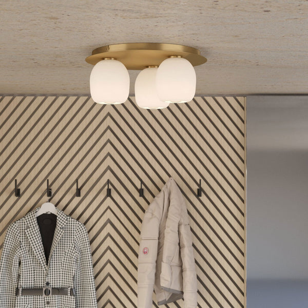 Manzanares Ceiling Light in Brushed Brass with Opal Matt White Glass Shades