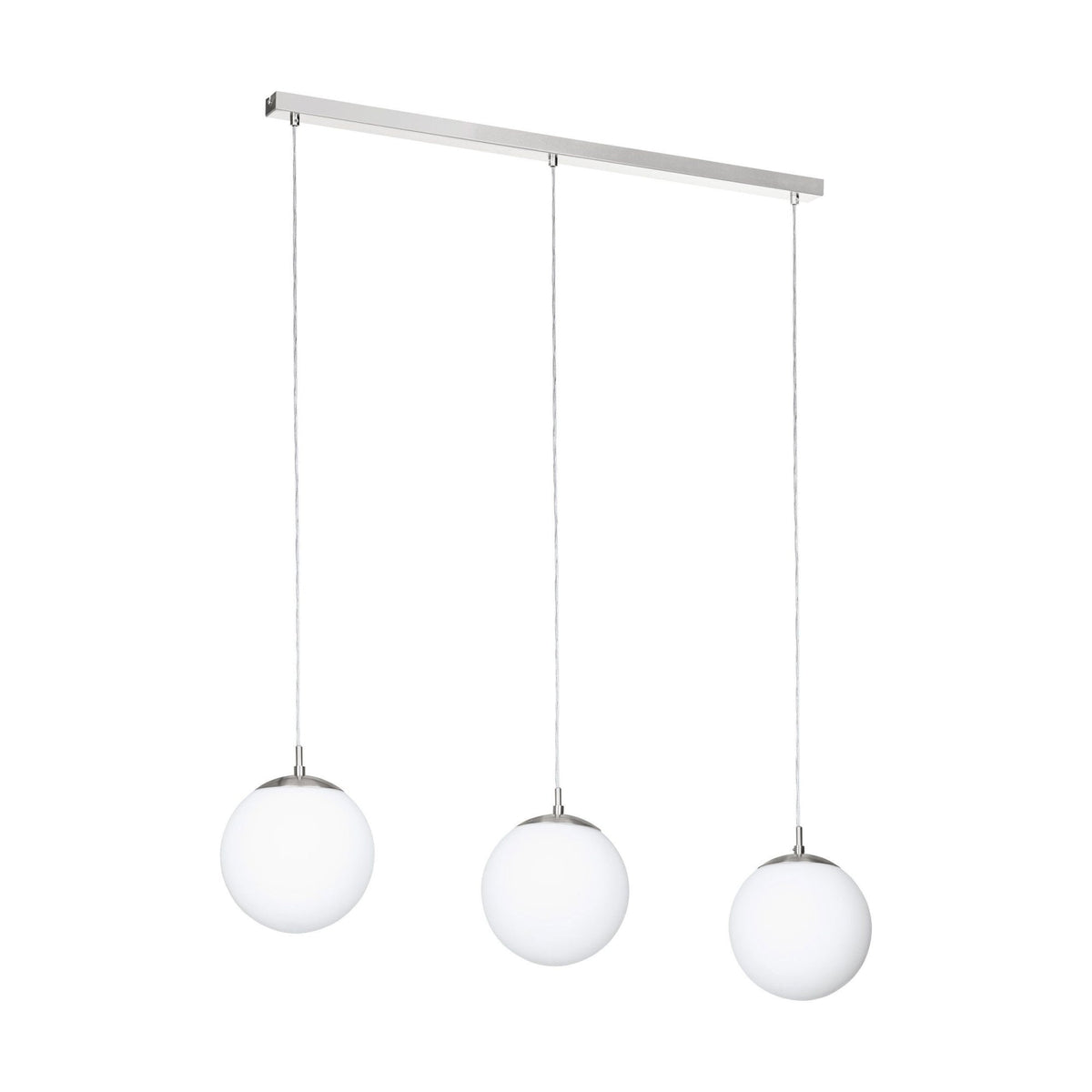 Rondo Triple Drop Linear Pendant in Satin Nickel & Matt Opal Glass Shades