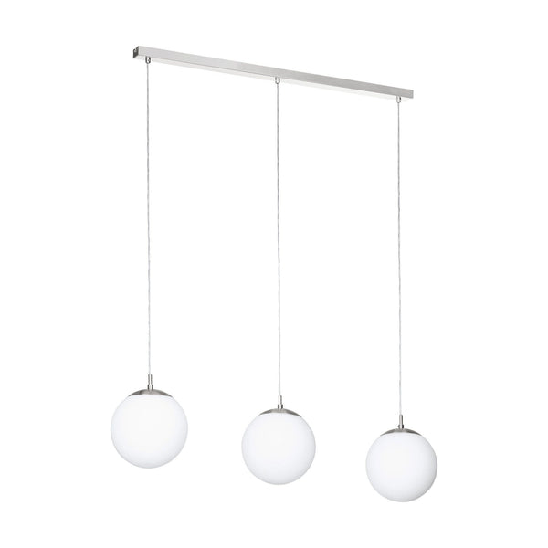 Rondo Triple Drop Linear Pendant in Satin Nickel & Matt Opal Glass Shades