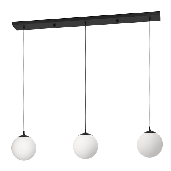 Rondo 3 Triple Drop Linear Pendant in Black & Matt Opal Glass Shades