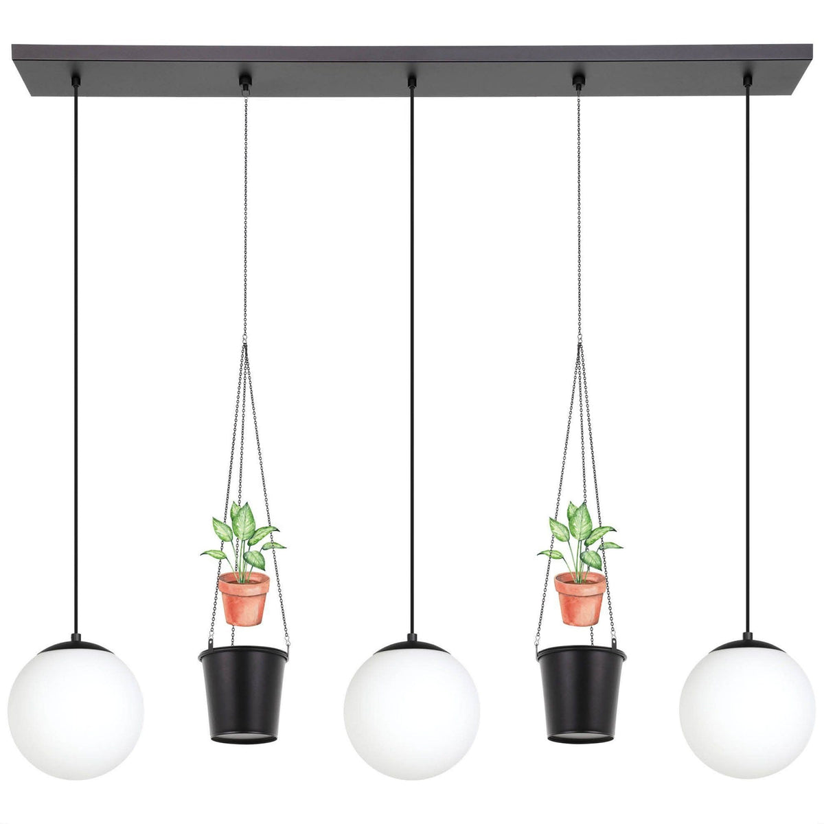 Rondo 3 Triple Drop Linear Pendant in Black & Matt Opal Glass Shades