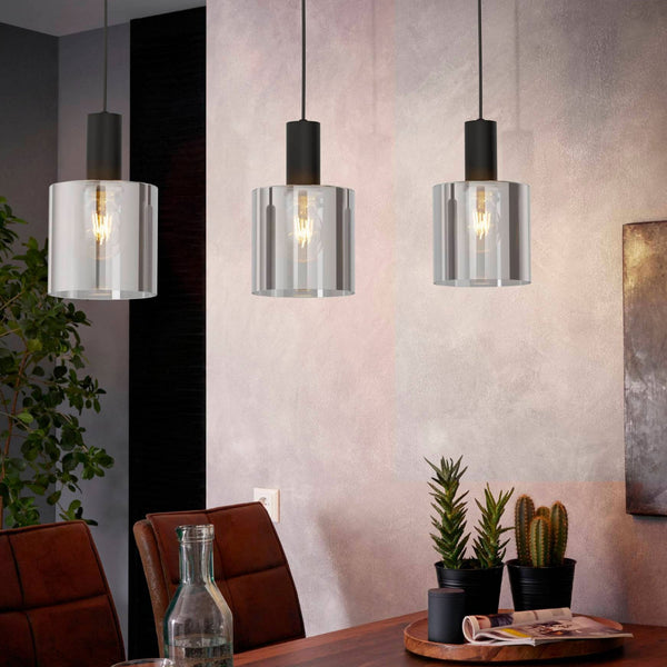 Gorosiba Triple Bar Pendant with Transparent Black Vaporized Glass