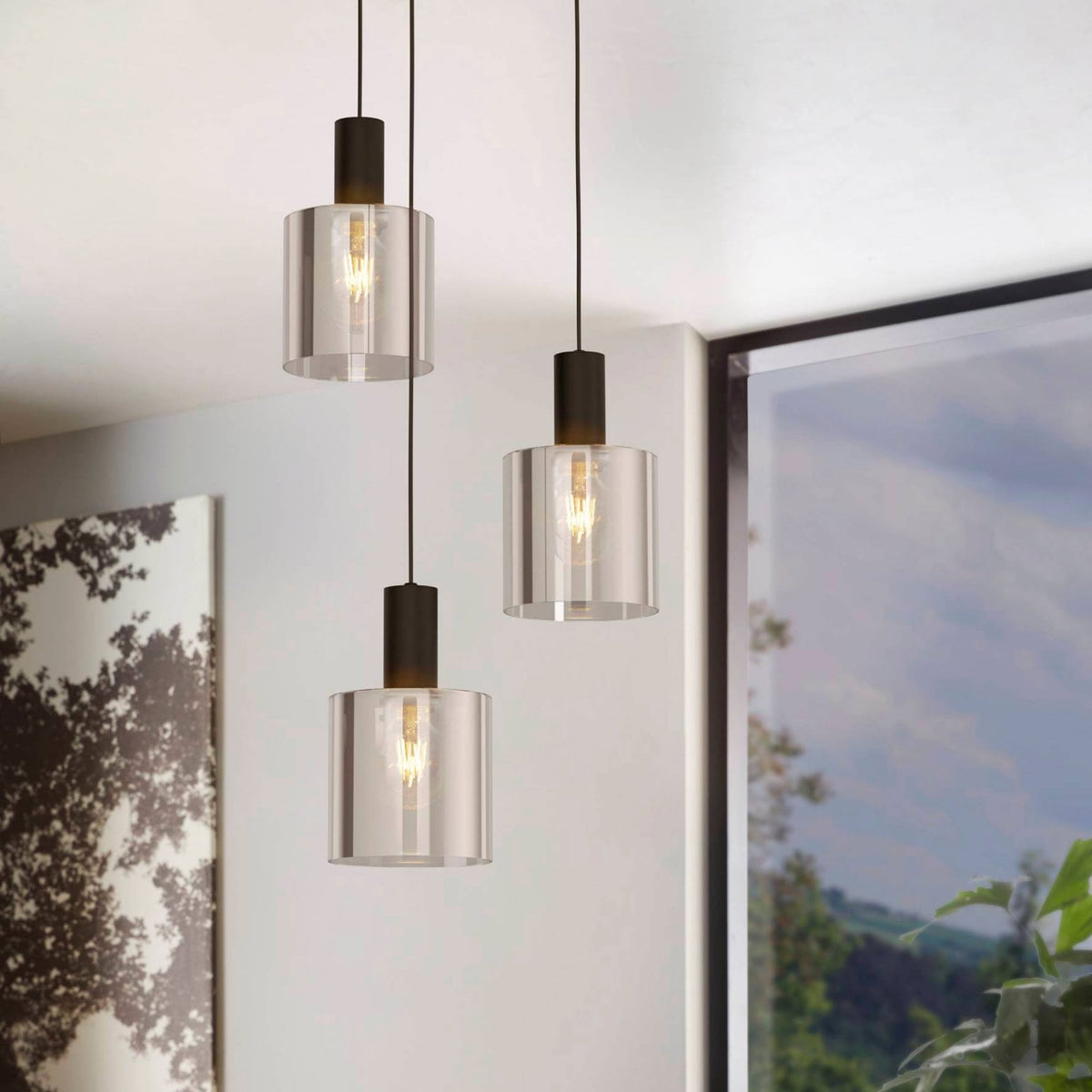 Gorosiba Triple Round Pendant with Transparent Black Vaporized Glass