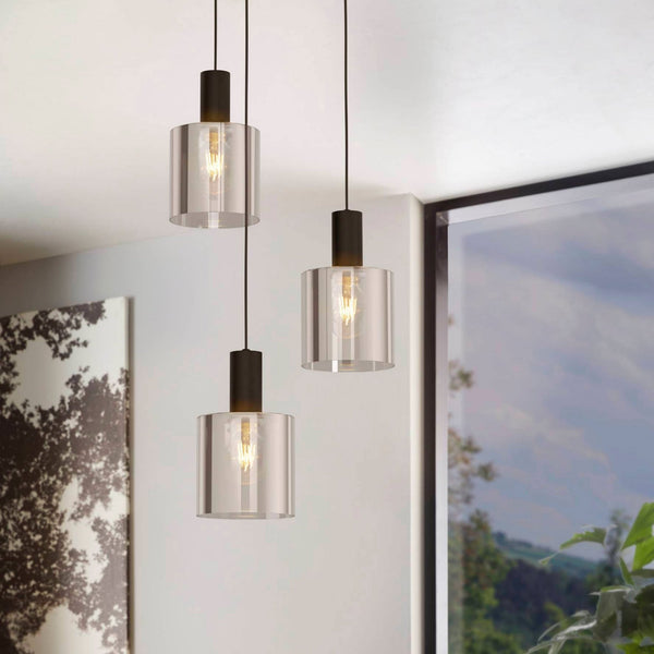 Gorosiba Triple Round Pendant with Transparent Black Vaporized Glass