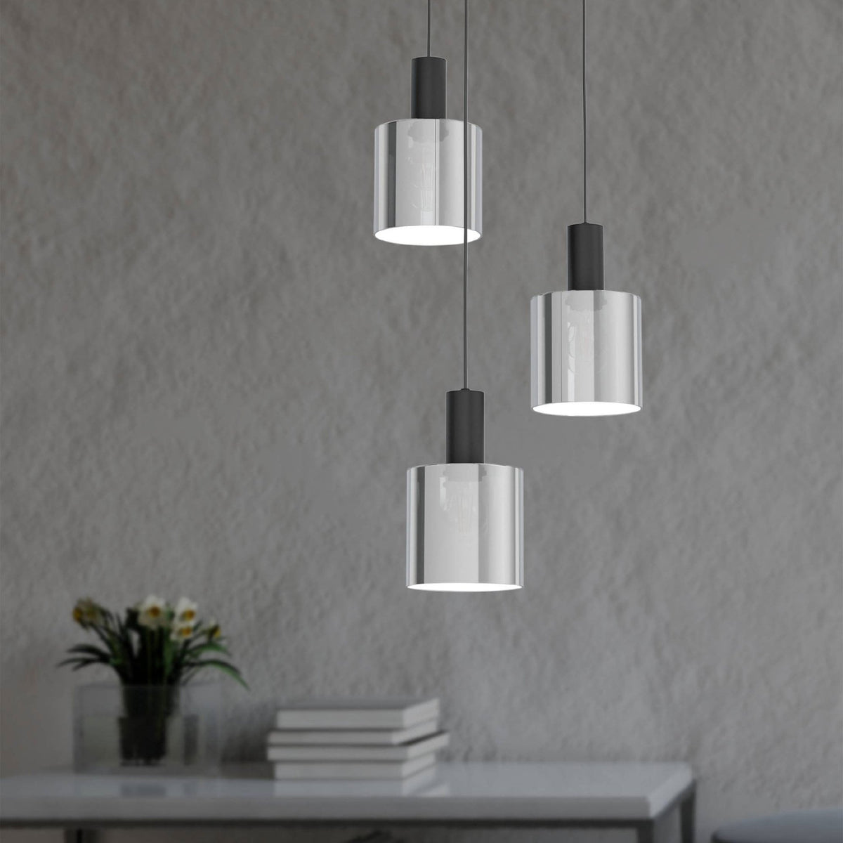 Gorosiba Triple Round Pendant with Transparent Black Vaporized Glass