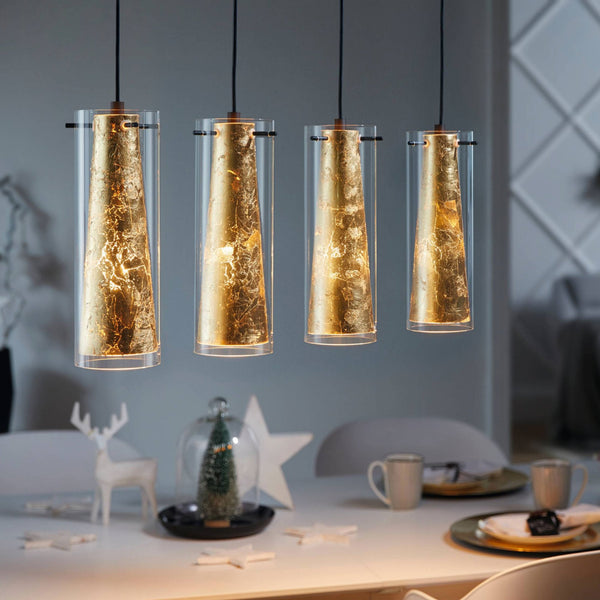 Pinto Gold Four Drop Glass Bar Pendant Light