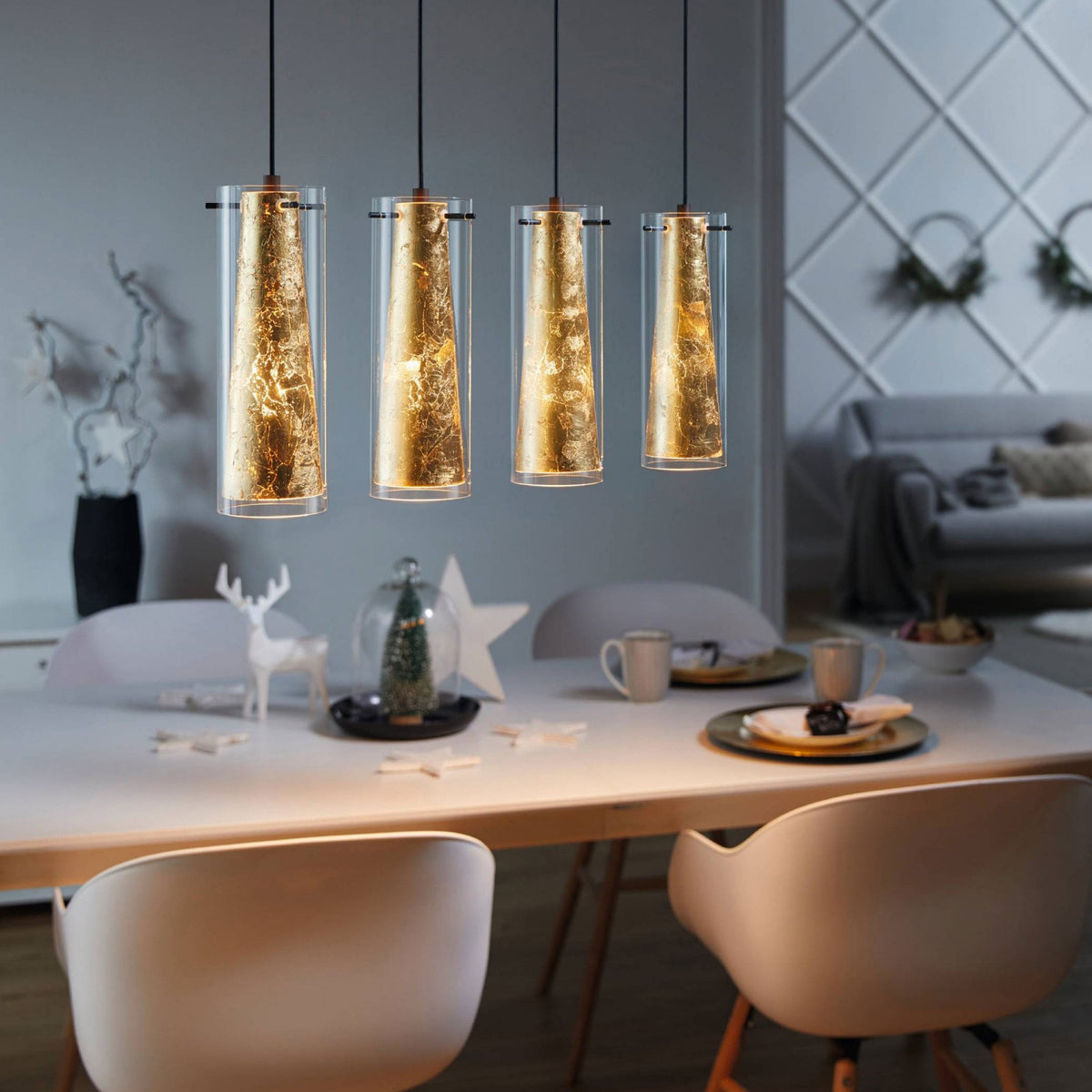Pinto Gold Four Drop Glass Bar Pendant Light