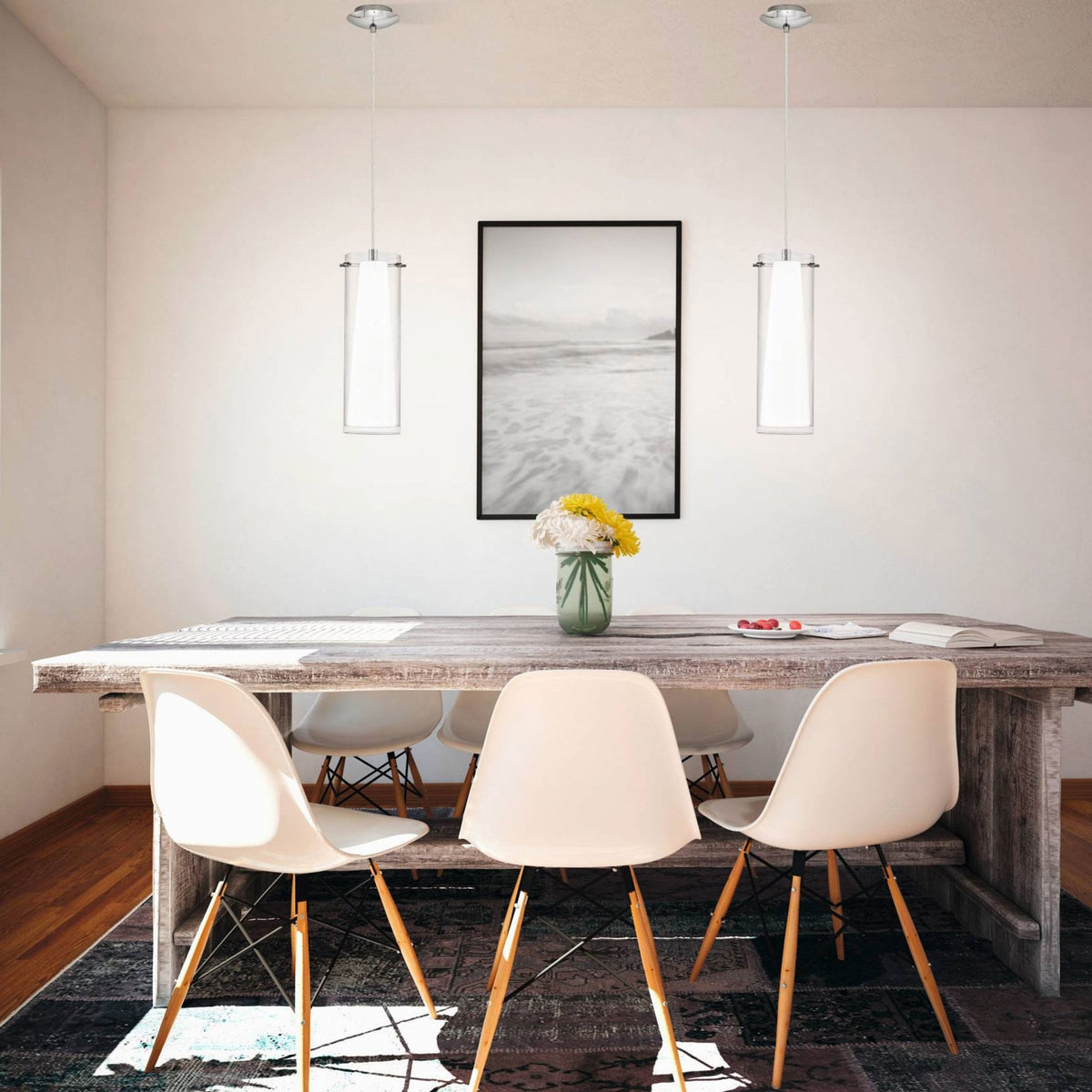 Pinto Single Drop Transparent and White Glass Pendant