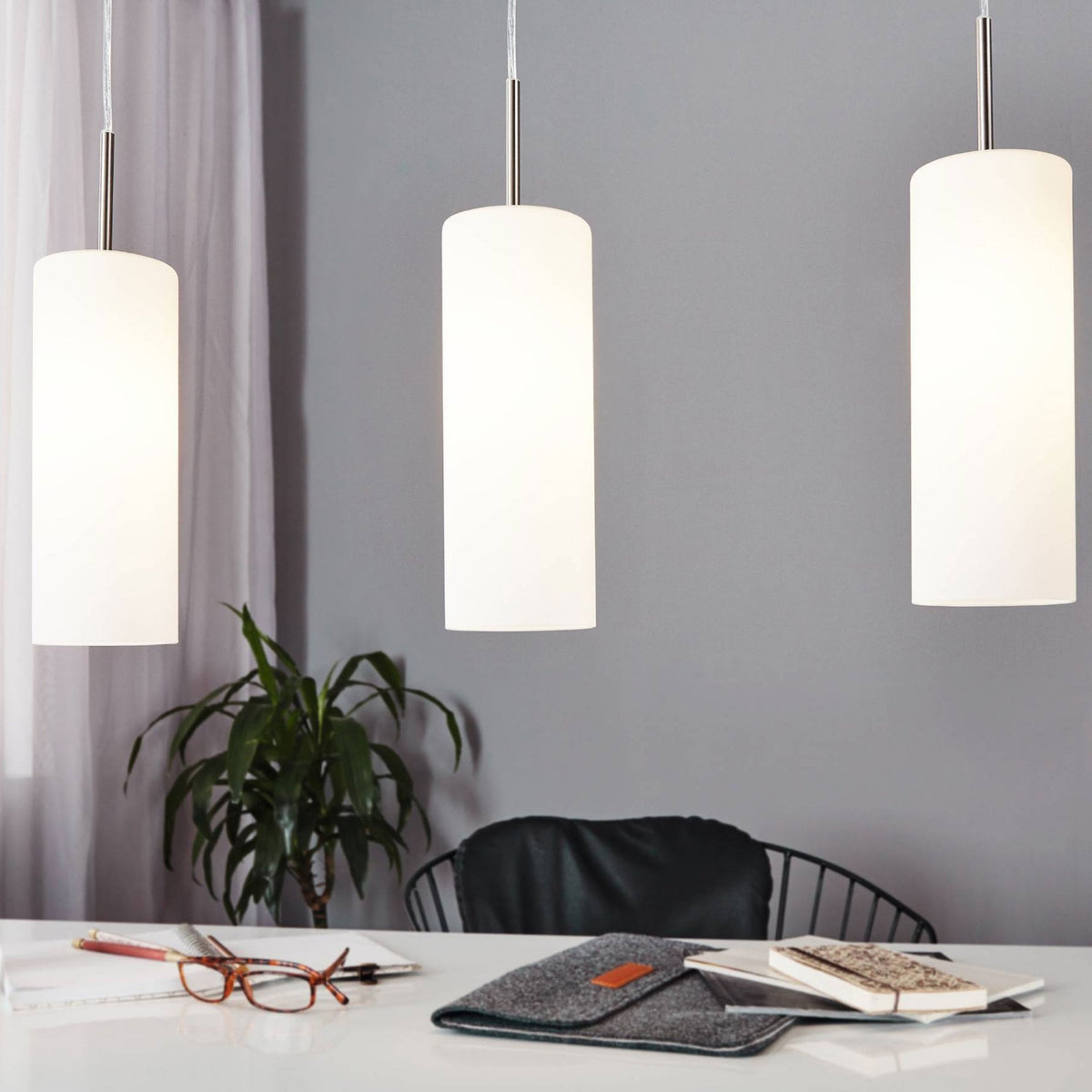 Troy 3 Triple Drop White Satinated Glass Pendant Light