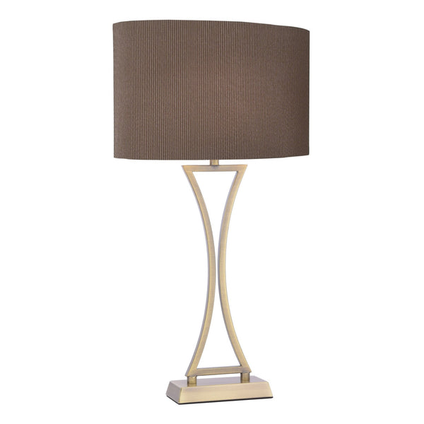 Oporto Wavy Table Lamp In Antique Brass With Brown Fabric Shade