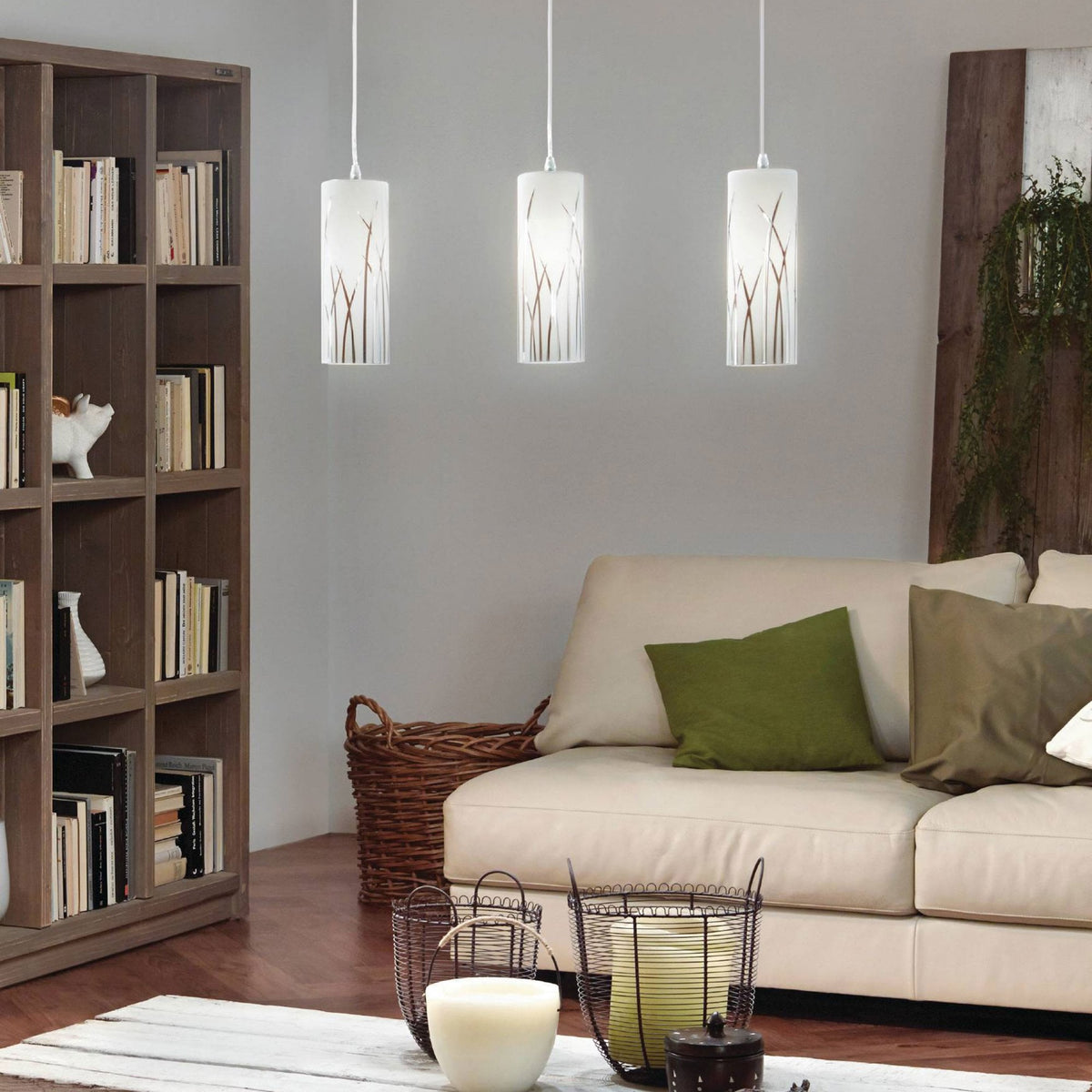 Rivato Triple White Glass and Chrome Bar Pendant Light