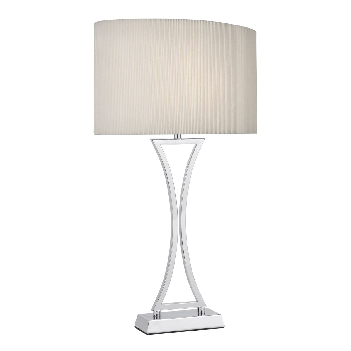 Modern table lamp with a rectangular white shade and a polished chrome base.
