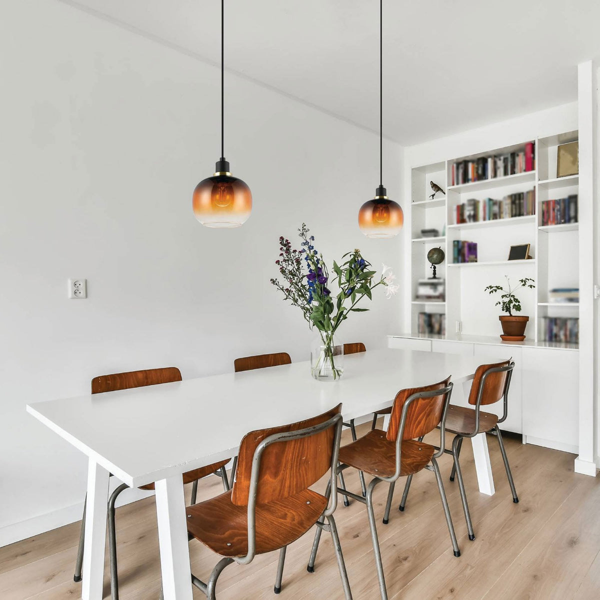 Oilella Single Pendant in Black & Brass with Vaporized Black to Brown Glass