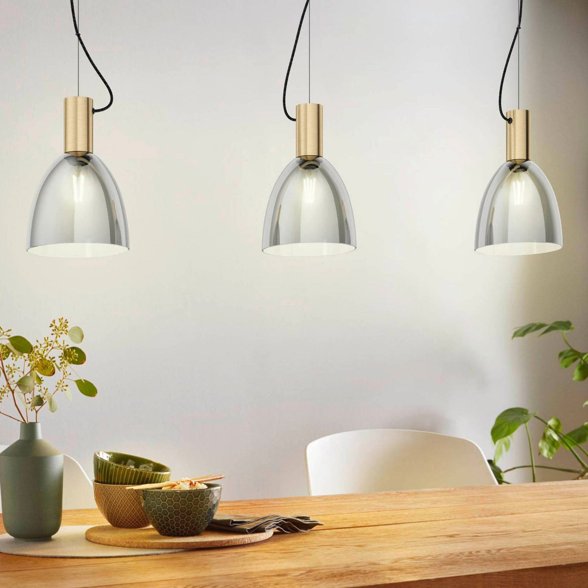 Lebalio Triple Bronze Pendant with Transparent Black Vaporized Glass