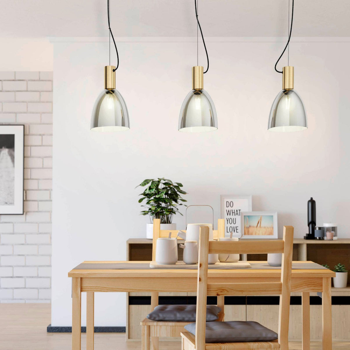 Lebalio Triple Bronze Pendant with Transparent Black Vaporized Glass