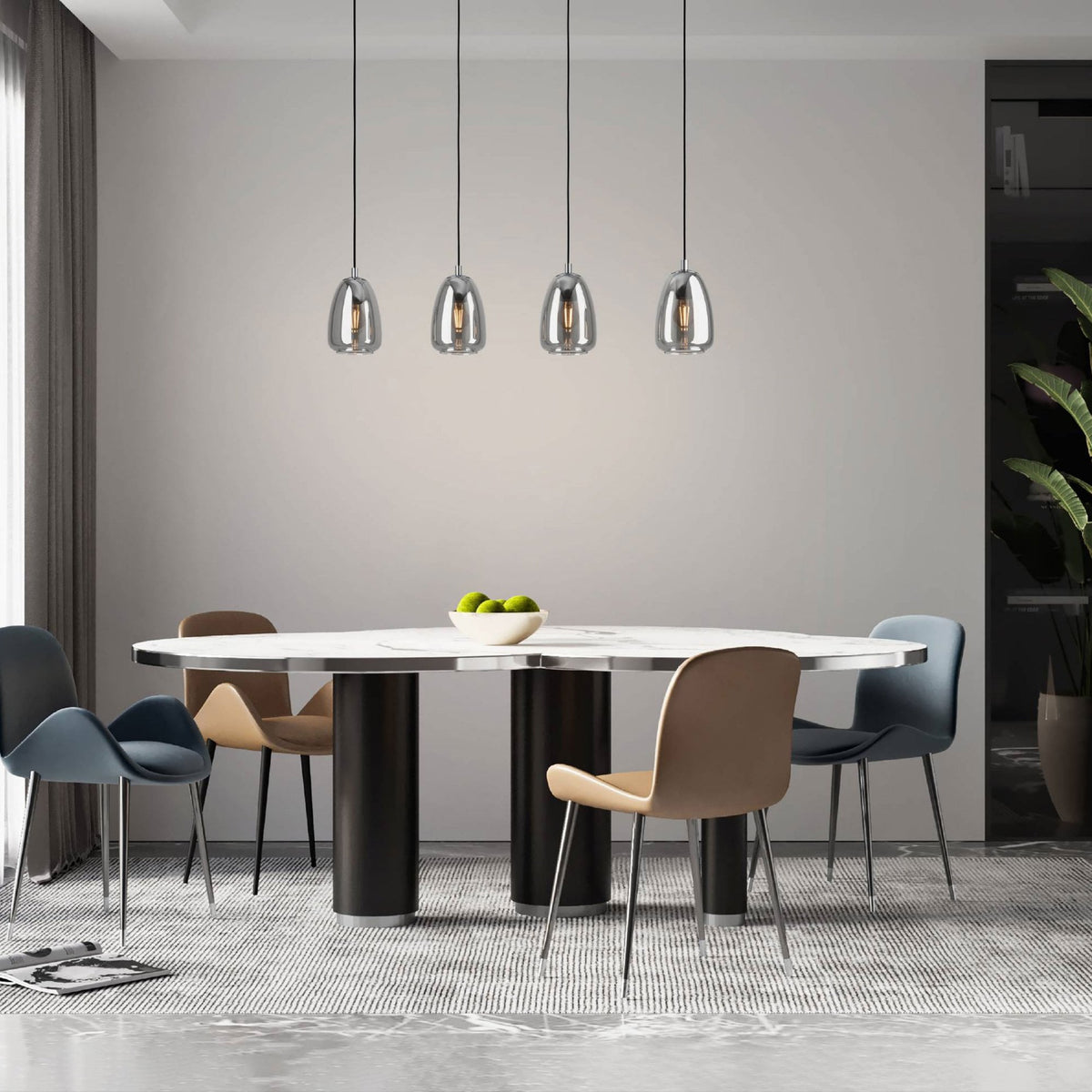 Alobrase 4 Drop Pendant in Vaporized Transparent Black Glass