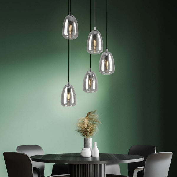 Alobrase 5 Drop Pendant in Vaporized Transparent Black Glass