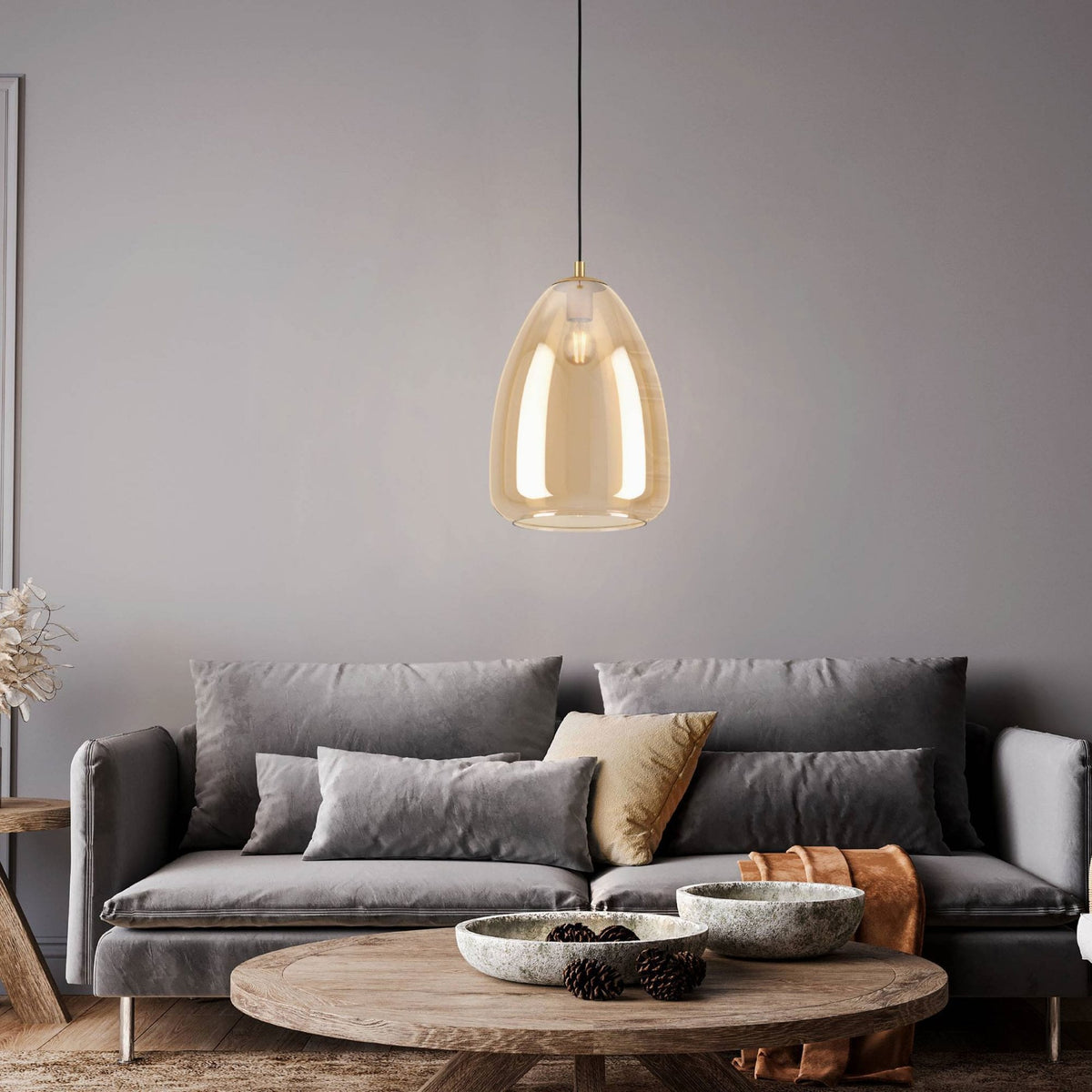 Alobrase 300mm Pendant Light in Vaporized Transparent Amber Glass