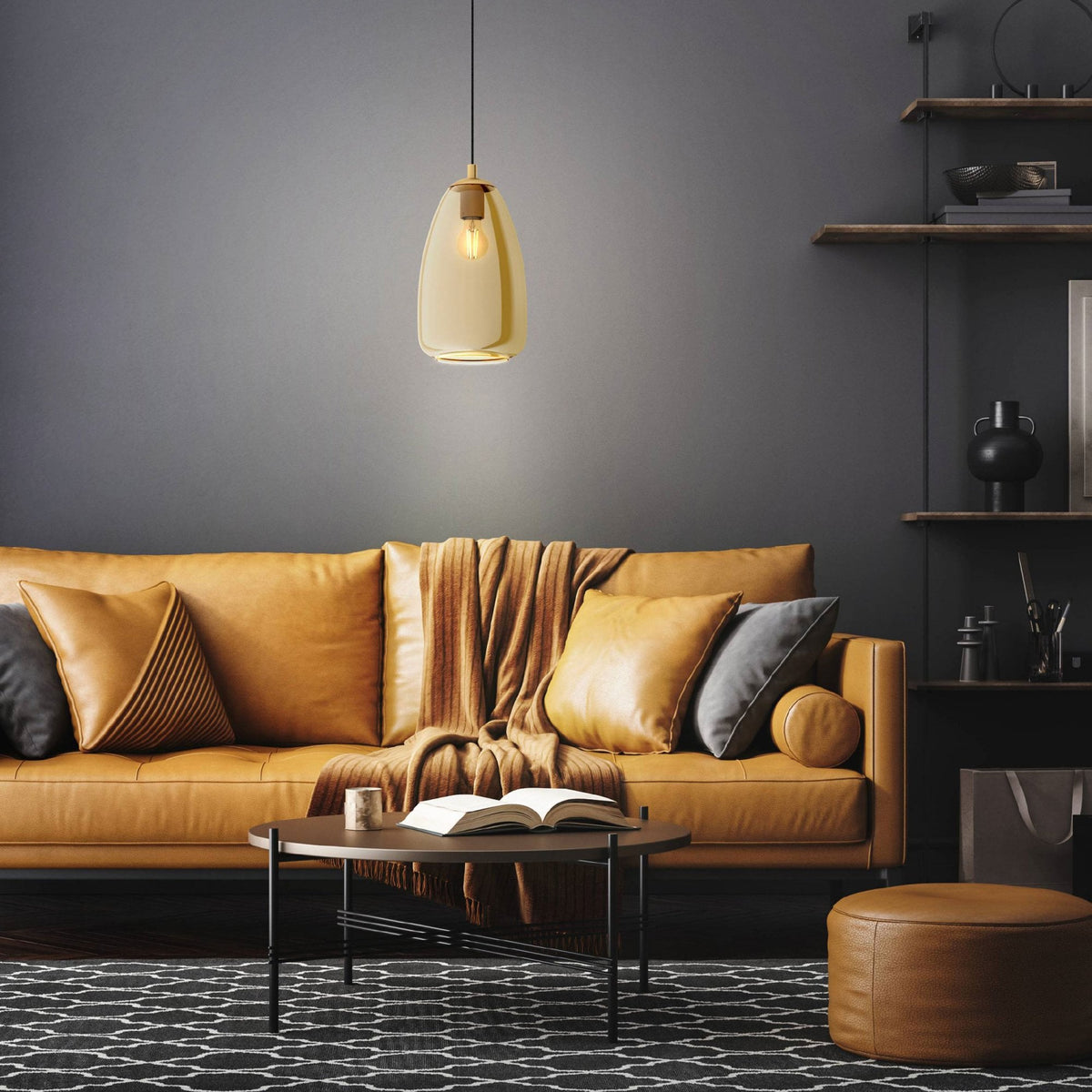 Alobrase 200mm Pendant Light in Vaporized Transparent Amber Glass