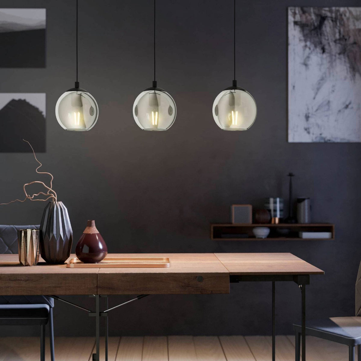 Ariscani Triple Bar Pendant with Transparent Black Vaporized Glass