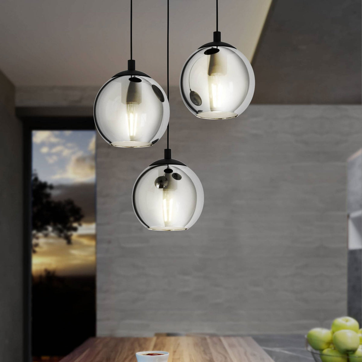 Ariscani Triple Pendant with Transparent Black Vaporized Glass