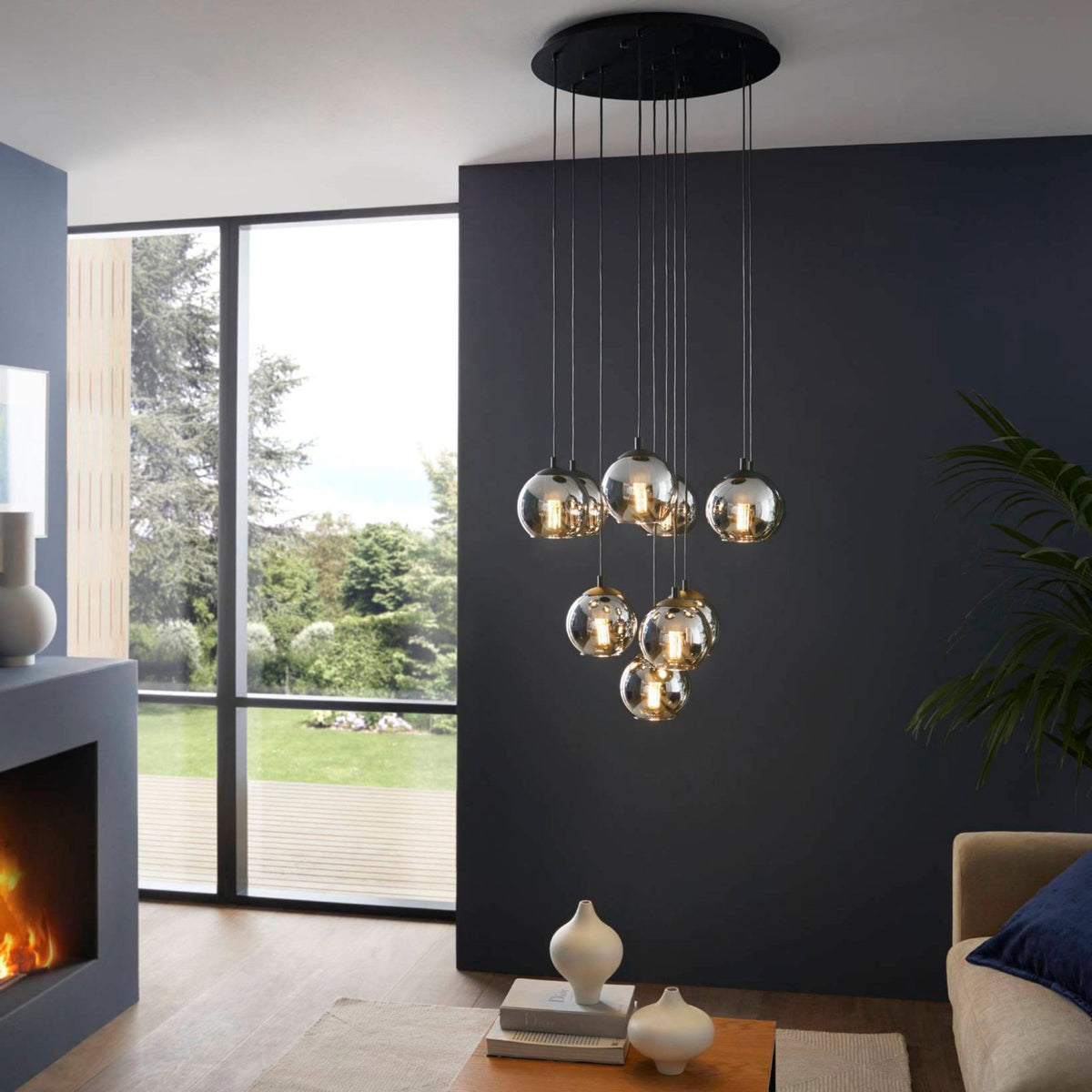 Ariscani 10 Drop Pendant with Transparent Black Vaporized Glass