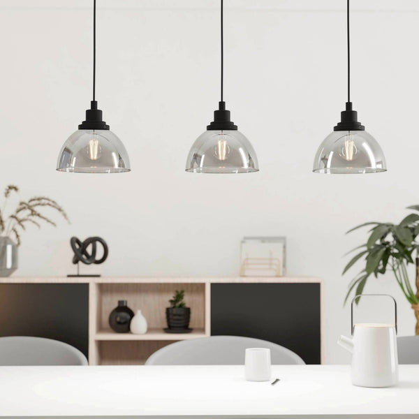 Beleser 3 Drop Pendant in Vaporized Transparent Black Glass