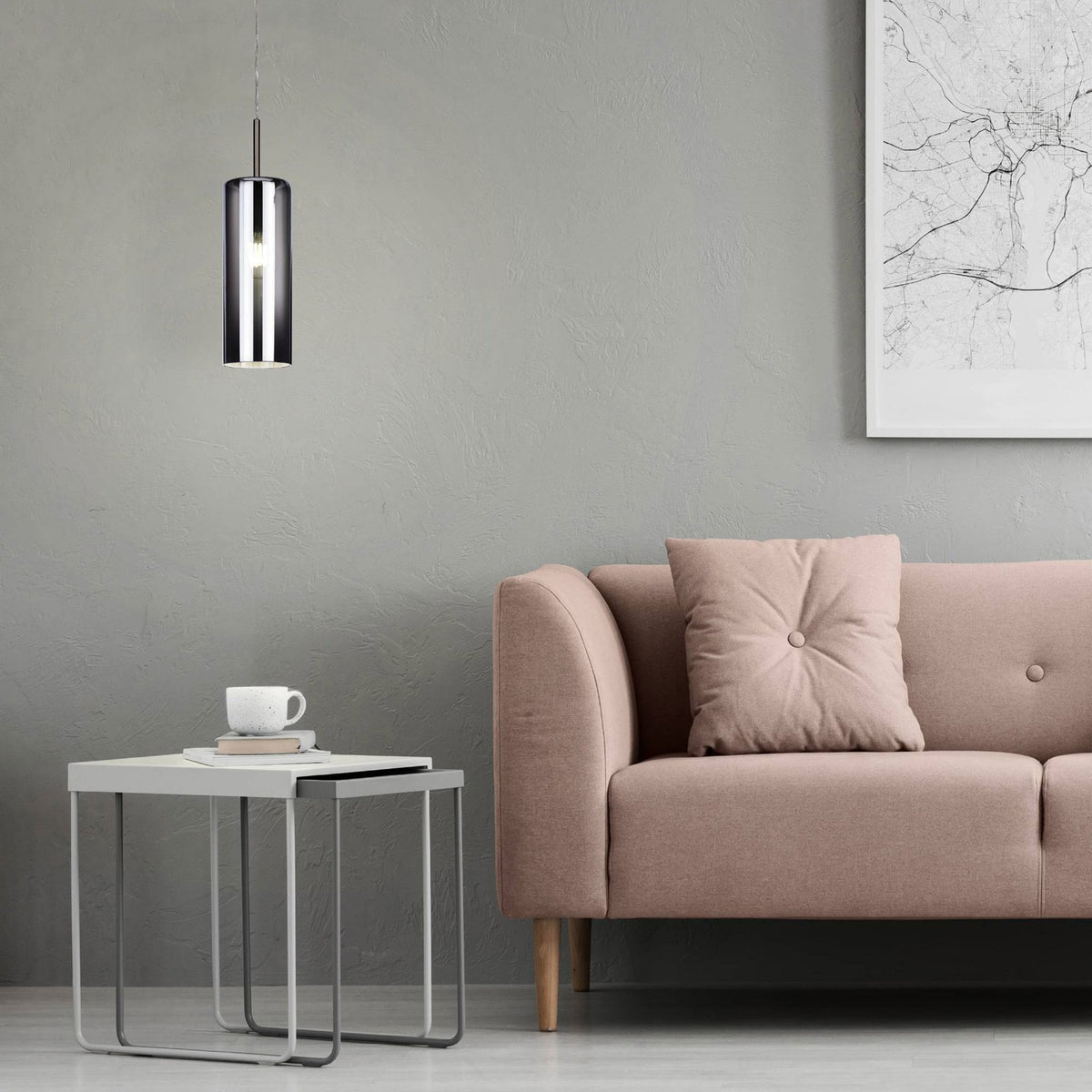 Selvino Single Pendant with Transparent Black Vaporized Glass