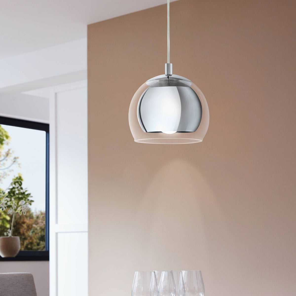 Rocamar Chrome and Glass Single Pendant