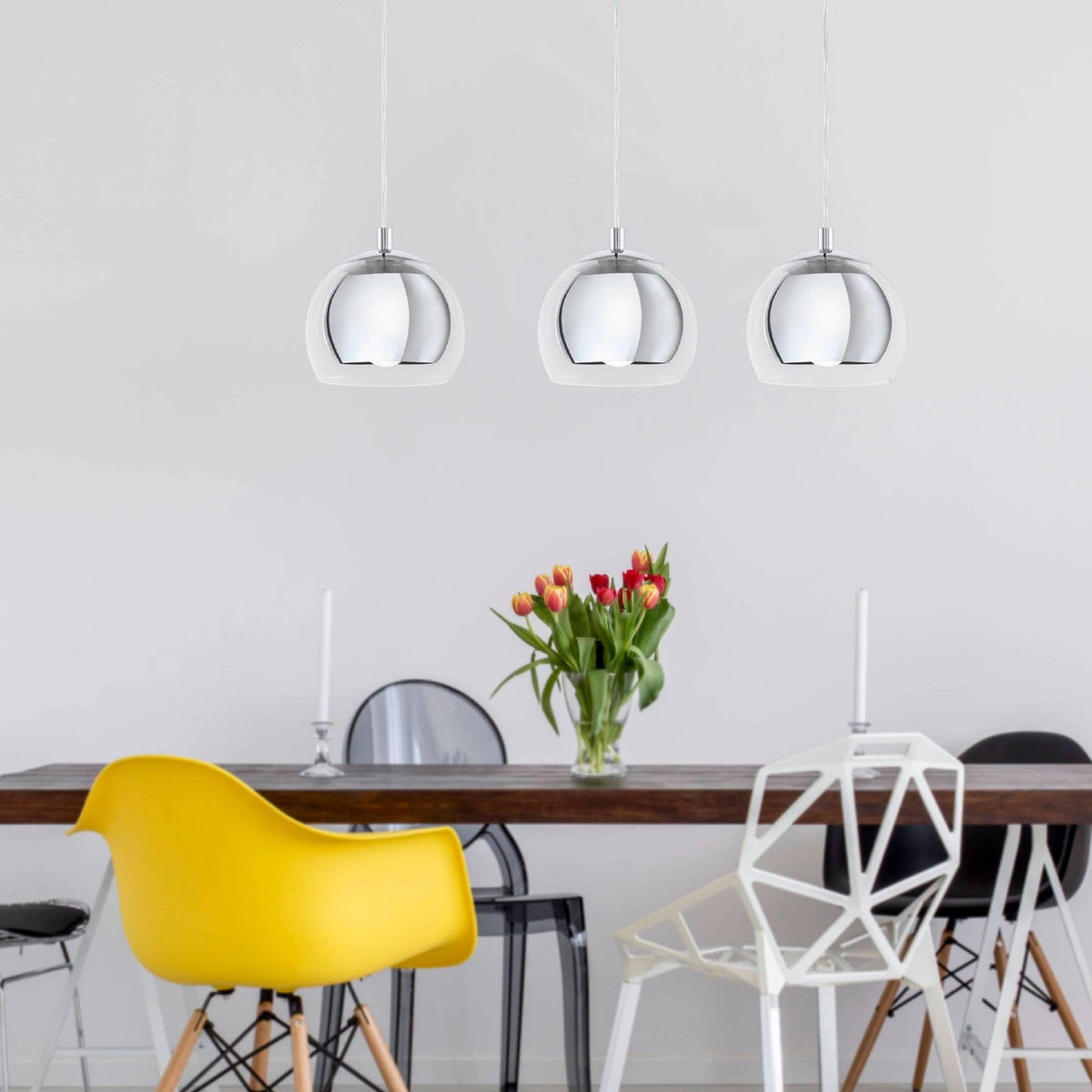 Rocamar Triple Bar Chrome and Glass Pendant