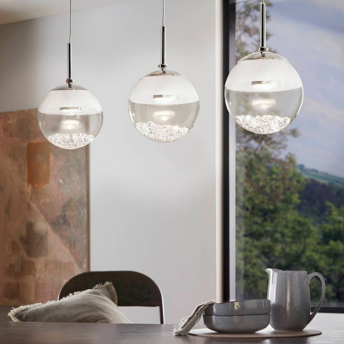 Montefio 1 LED Crystal Triple Globe Bar Pendant Light