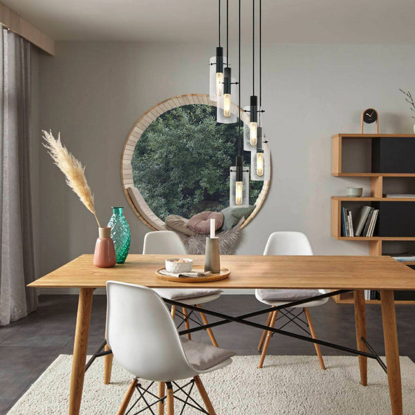 Montefino Five Drop Cluster Pendant in Black with Clear Glass