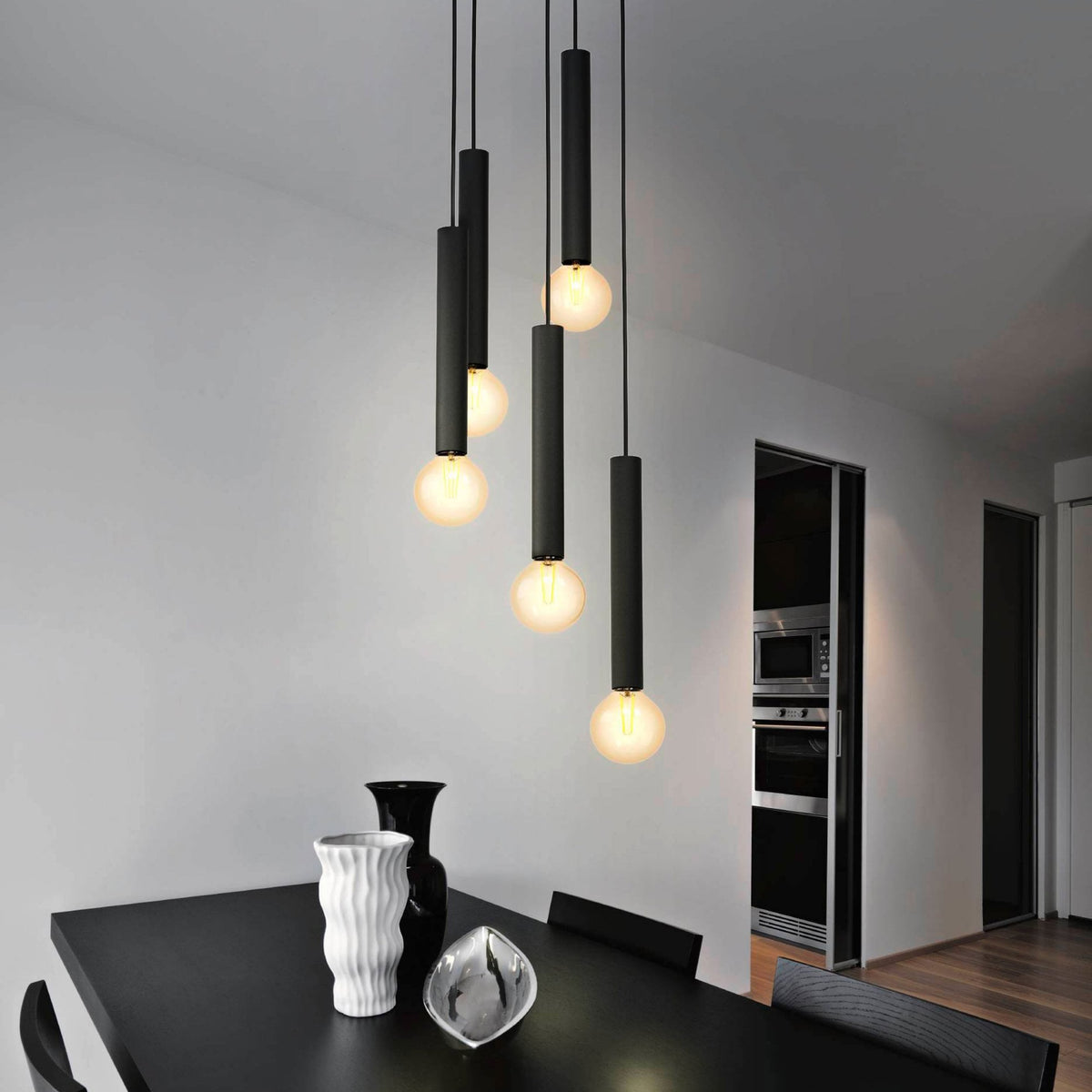 Cortenova Five Drop Pendant in Black